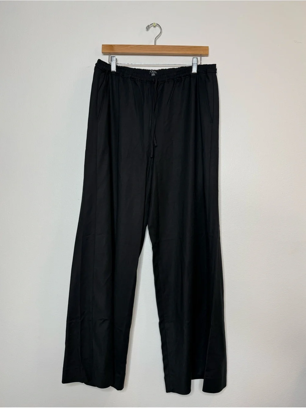 J. Crew Superwide Stratus pant in city twill in black size 10 drawstring pull on